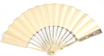Lot 28 - An Early 18th Century French Fan, the silk leaf mounted on pierced, carved and silvered ivory...