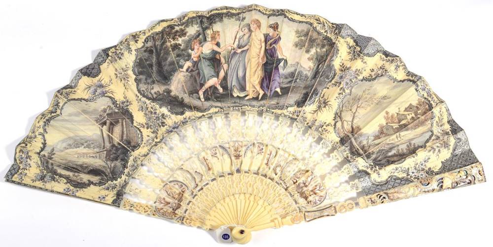 Lot 30 - The Judgement of Paris: A Final Quarter 18th Century Ivory Fan, the monture carved, pierced and...