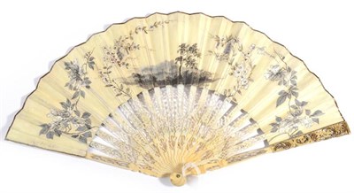 Lot 31 - An Unusual Mid-18th Century Ivory Fan, with finely pierced monture, the velum leaf mounted à...