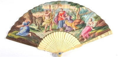 Lot 33 - The Labours of Hercules: An 18th Century Ivory Fan, Circa 1740's, the ivory sticks shaped, the...