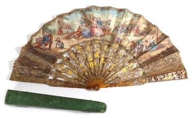 Lot 34 - A Mid-18th Century Blonde Tortoiseshell (?) Fan, the monture gilded and silvered, each guard carved