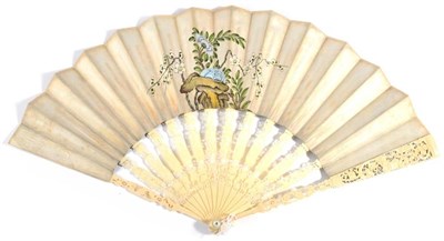 Lot 35 - A Mid-18th Century Fan, with finely pierced and carved ivory monture, the guards with a lady...