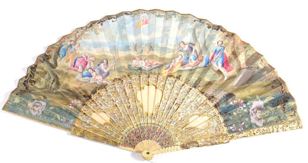 Lot 36 - A Fine Mid-18th Century Ivory Fan, the monture minutely carved and pierced with cherubs and...