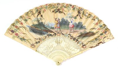 Lot 37 - An Early 18th Century Ivory Fan, the monture carved, pierced and inlaid with mother of pearl....