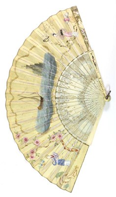 Lot 38 - A Very Unusual Late 18th Century Ivory Fan, with carved and pierced, gilded and painted sticks,...