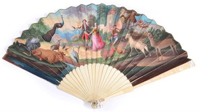 Lot 40 - A Fine and Unusual Ivory Fan, circa 1730, the guards carved with a figure in Turkish dress, a shell
