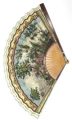 Lot 41 - A Regency Printed and Hand-Coloured Fan, the double paper leaf mounted on basic and plain dark...