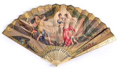 Lot 42 - A Wedding Fan, Regency Period, the monture of pierced and gilded ivory sticks, the double leaf with