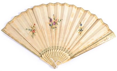 Lot 42 - A Wedding Fan, Regency Period, the monture of pierced and gilded ivory sticks, the double leaf with