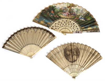 Lot 43 - An Elegant Regency Bone Fan, with classical carving and piercing to the upper guards and gorge...