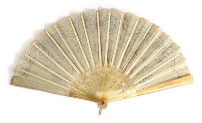 Lot 46 - An Early 19th Century Pale Horn Brisé Fan, slightly gilded, the sticks with pointed tips, and...