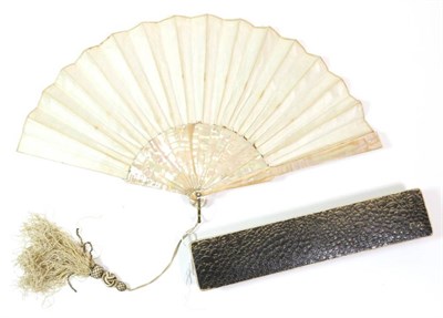 Lot 47 - A Dainty Early 20th Century Fan, the double embroidered cream silk leaf mounted on pink mother...