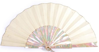 Lot 48 - An Attractive Circa 1880's Fan, with a double paper leaf mounted on pink/green mother-of-pearl, the