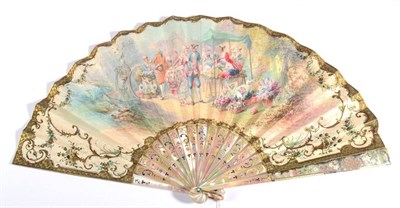 Lot 49 - A Late 19th Century Silvered and Gilded Mother-of-Pearl Fan, mounted with a double leaf, the...