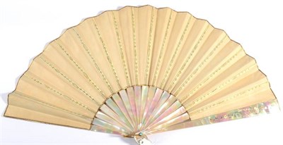 Lot 49 - A Late 19th Century Silvered and Gilded Mother-of-Pearl Fan, mounted with a double leaf, the...