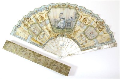 Lot 53 - A Large Late 19th Century White Mother-of-Pearl Fan, the monture shaped and delicately gilded,...