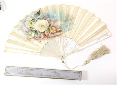 Lot 53 - A Large Late 19th Century White Mother-of-Pearl Fan, the monture shaped and delicately gilded,...