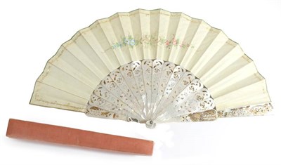 Lot 55 - A Mid-19th Century Mother-of-Pearl Fan, the monture carved, pierced and gilded, the gorge sticks in