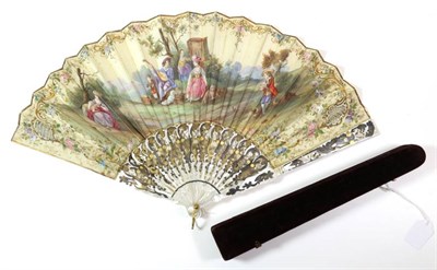 Lot 57 - A Mid-19th Century Mother-of-Pearl Fan, the monture gilded and silvered, carved and pierced....