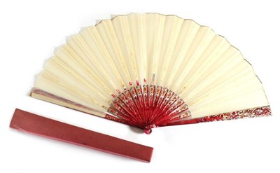Lot 58 - An Early 20th White Mother-of-Pearl Fan, the gauze leaf mounted à l'Anglaise and applied with...