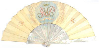Lot 61 - A Wedding Fan, bearing the date of August 1st 1878, the double velum leaf mounted on white...