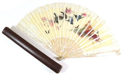 Lot 72 - A Large Circa 1890's Brussels Bobbin Lace Fan, mounted à l'Anglaise on pink Mother of Pearl, a...