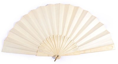 Lot 78 - A Mid-19th Century Bone Fan, the monture pierced and carved, the printed and hand coloured...