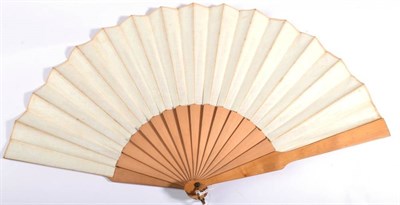 Lot 83 - Circa 1880's, A Fan, with wooden monture and double cotton leaf, printed with a series of...