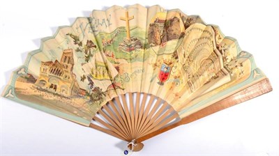 Lot 86 - Vezelay, A Place of Pilgrimage: A Large Late 19th Century Paper Fan, with double leaf mounted...