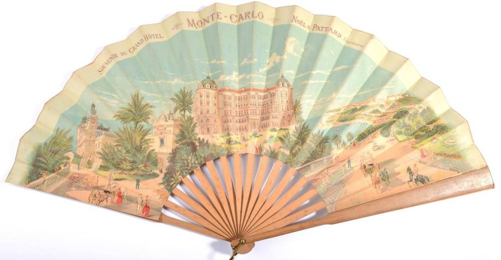 Lot 88 - A Large Colourful Late 19th Century Fan, advertising the Grand Hotel Monte Carlo, showing the hotel