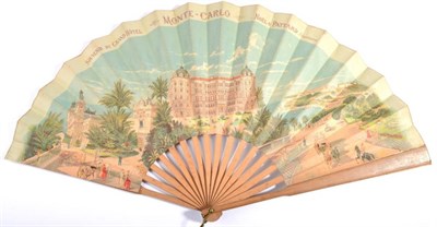 Lot 88 - A Large Colourful Late 19th Century Fan, advertising the Grand Hotel Monte Carlo, showing the hotel