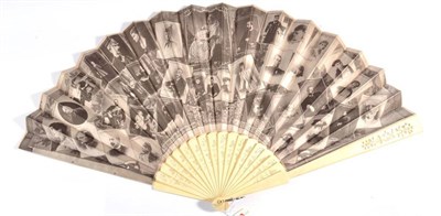 Lot 93 - Queen Victoria: A Very Late 19th Century Carved and Pierced Bone Fan, the double leaf of silk satin