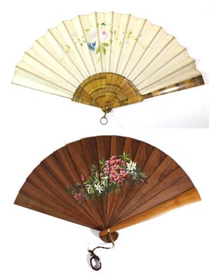 Lot 102 - A Large Late 19th Century Wooden Fan, with interesting markings to the polished wood. The leaf of a