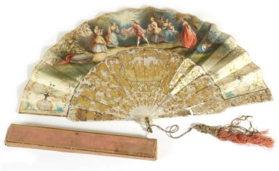 Lot 106 - A Large Mid-19th Century Mother-of-Pearl Fan, the monture a full half circle, being carved, pierced