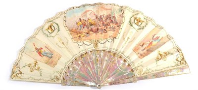 Lot 107 - Napoleonic Warfare: Circa 1880's Fan, the green/pink mother-of-pearl sticks mounted with a...