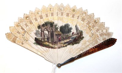 Lot 108 - A Dainty Regency Brisé Fan, the guards of tortoiseshell clouté with metal roundels, the...