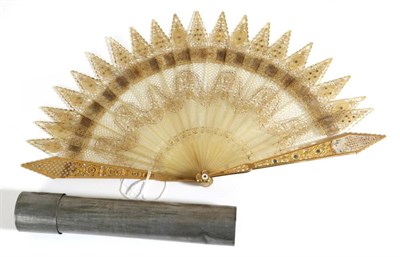 Lot 109 - An Unusual Gothic Regency Brisé Fan, the inner sticks of pale horn, the guards of gold metal...