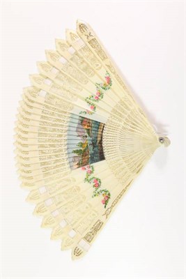 Lot 110 - A Pierced and Painted Ivory ''Four Way'' Brisé Fan, with pointed tips to the sticks, circa...