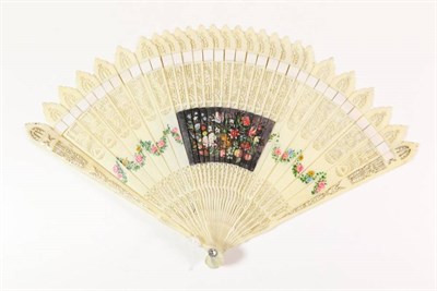 Lot 110 - A Pierced and Painted Ivory ''Four Way'' Brisé Fan, with pointed tips to the sticks, circa...