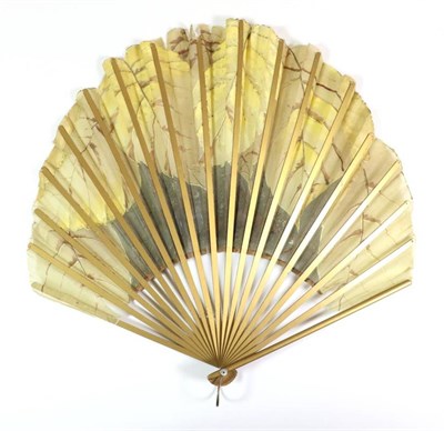 Lot 115 - A Large Early 20th Century Bone Fan, mounted with eau de nil silk and backed with gauze of a...