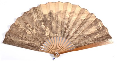 Lot 120 - A Hunting Fan, circa 1900, the double paper leaf printed and mounted on wooden sticks,...