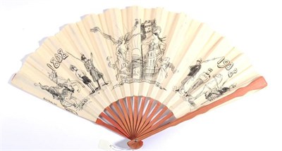 Lot 122 - A Ball at Saint Cyr, 22nd February 1908: A Commemorative Fan, mounted on stained wooden sticks with