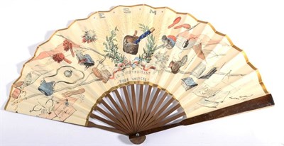 Lot 124 - A Ball at Saint Cyr, 1921: A Commemorative Wood and Paper Fan, with a double leaf, produced for the