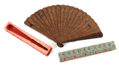Lot 133 - A Chinese Late 19th Century Dark-Stained Carved Wood Brisé Fan, Qing Dynasty, contained in the...