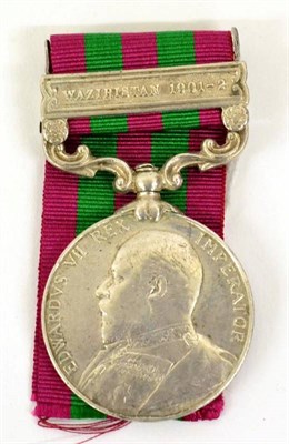 Lot 10 - An India Medal 1896, with clasp WAZIRISTAN 1901-2, awarded to 1696 Sepoy Isar Singh 35th Sikhs