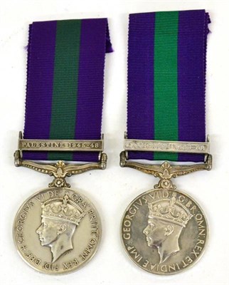 Lot 12 - Two General Service Medals 1918-62, each with clasp PALESTINE 1945-48, to 14164432 SIGMN.L.J.SMITH.