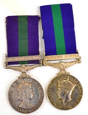 Lot 13 - Two General Service Medals 1918-62, one with clasp PALESTINE 1945-48, to 14461277 BDR E E...