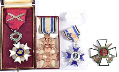 Lot 41 - A Second World War Belgian Order of the Crown Knight's Cross, the ribbon set with crossed...