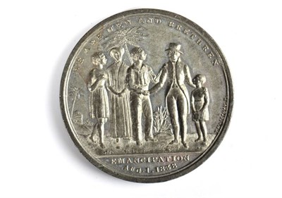 Lot 62 - An 1838  Emancipation Medallion, in white metal, the obverse with a man and woman in a palm...