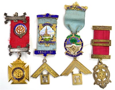 Lot 72 - Three Masonic Jewels, including two silver gilt and enamel Craft Past Master examples, and a...